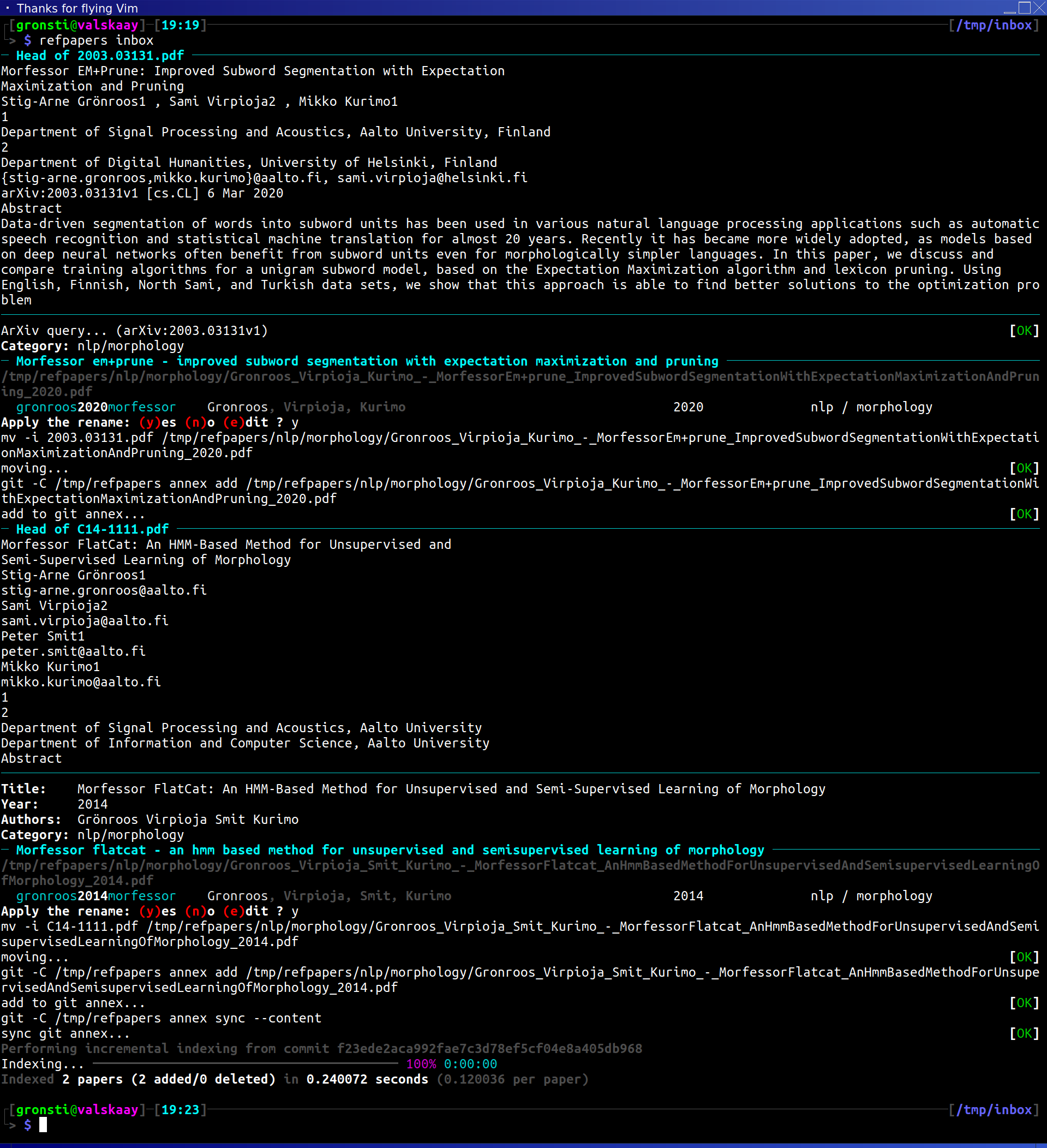 Screenshot of inbox subcommand
