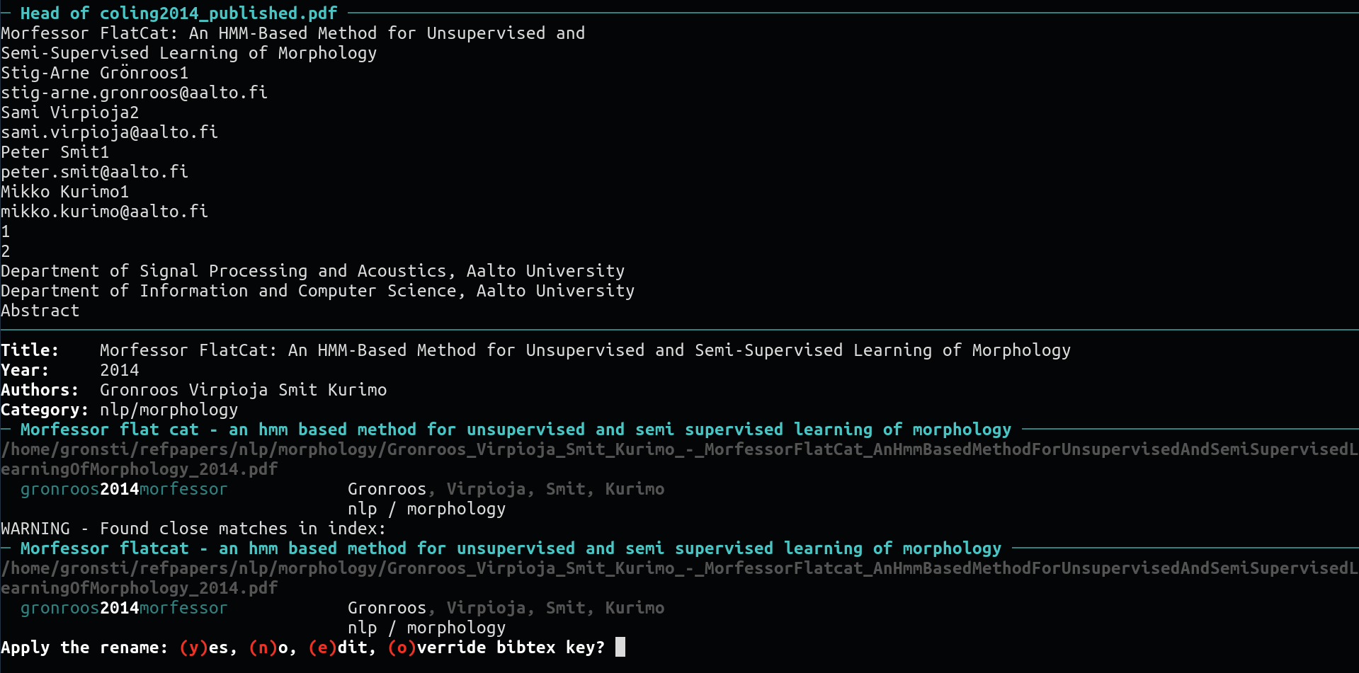 Screenshot of duplicate entry detection